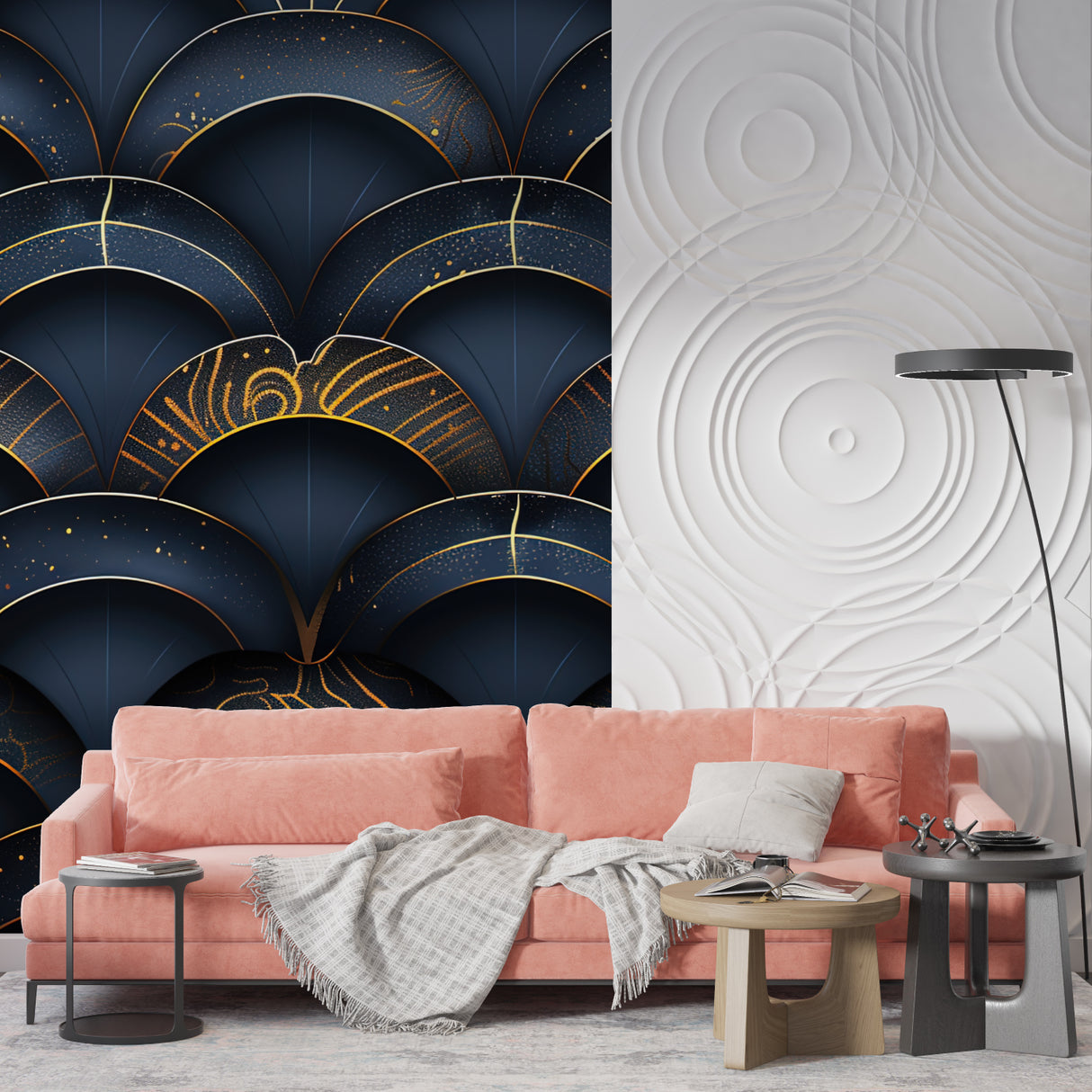 Geometric Art Deco wallpaper creating drama in luxury hotel-style bedroom