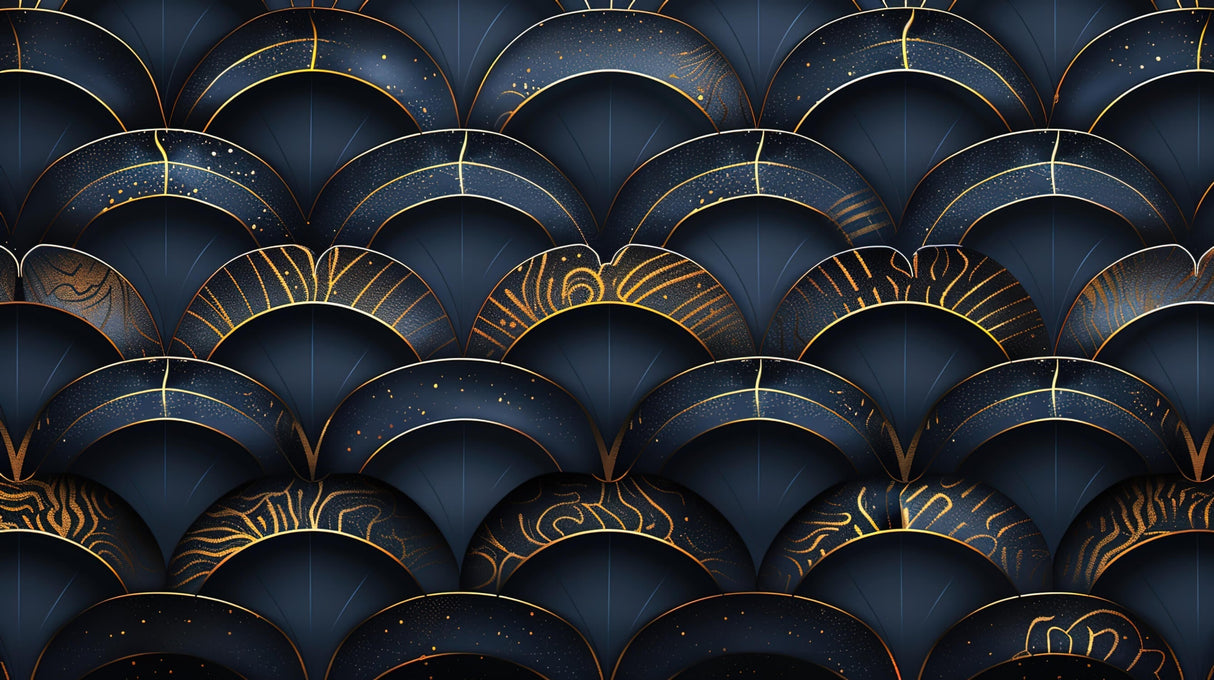 Design file showing detailed gold geometric pattern on navy background