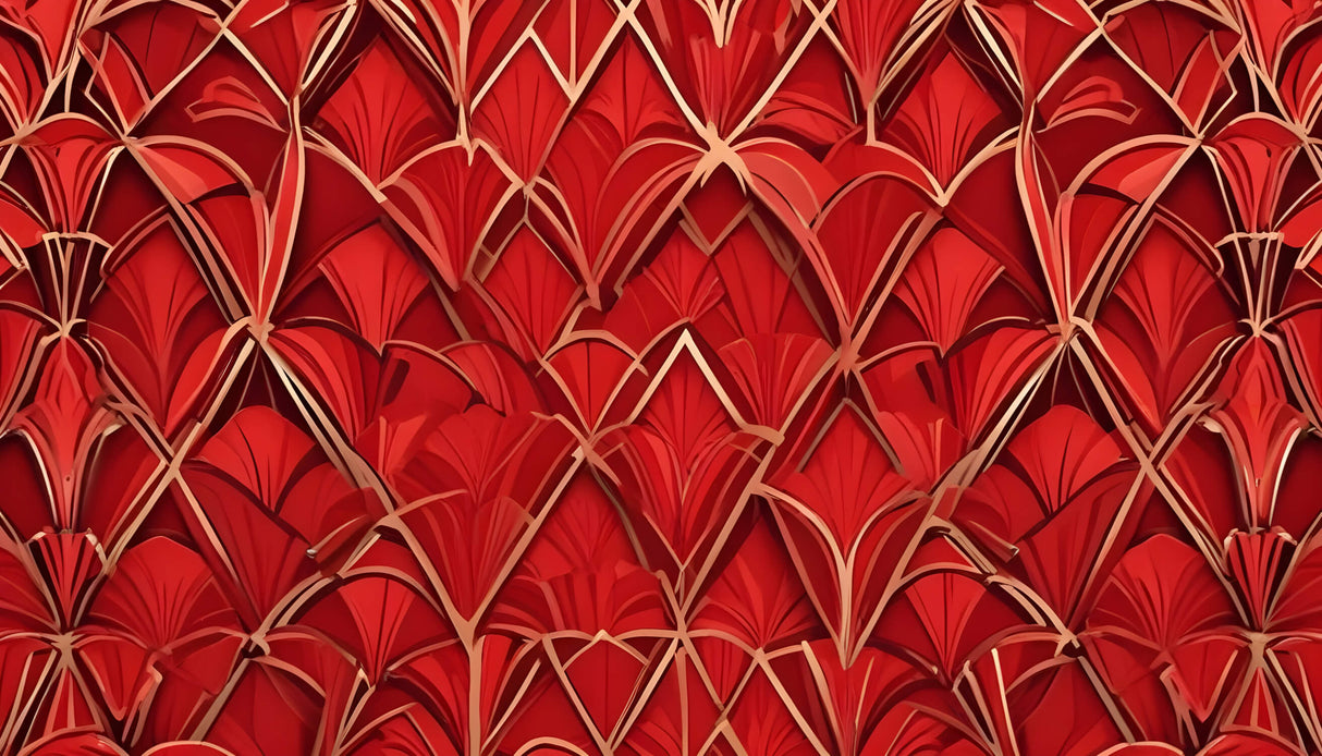 Art deco geometric fan pattern design file showing intricate red and gold details