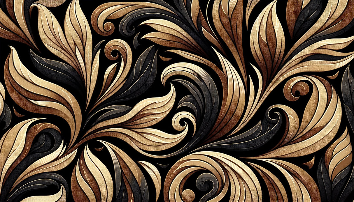 Art Deco gold and black swirling pattern design file showing intricate details and metallic finish