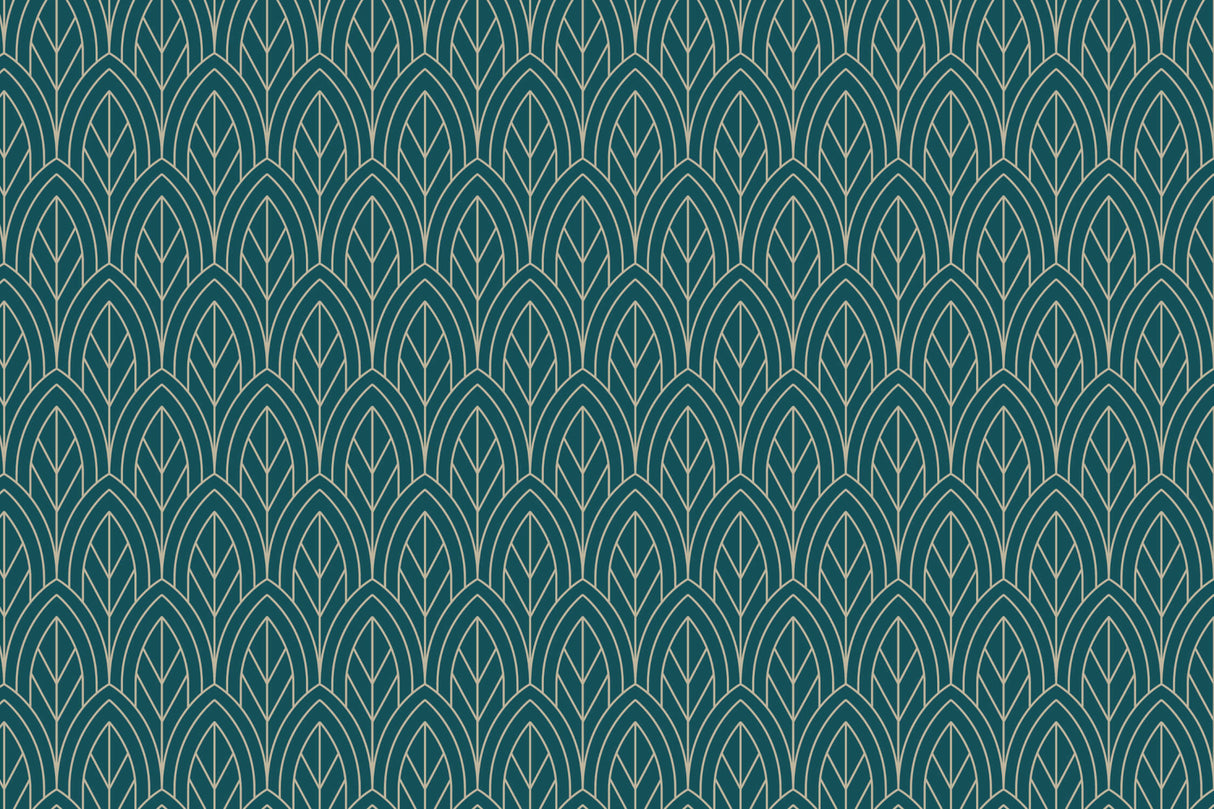 Art deco geometric pattern design file showing detailed teal background with gold arches