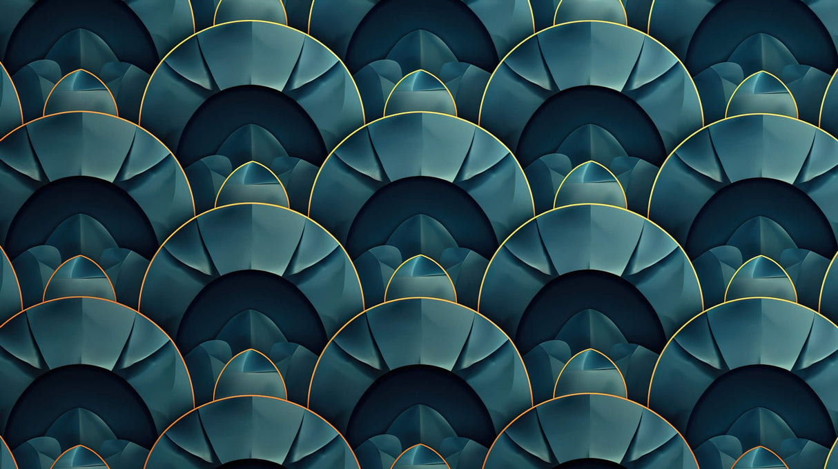 Art deco geometric pattern design file showing detailed teal and gold fan shapes