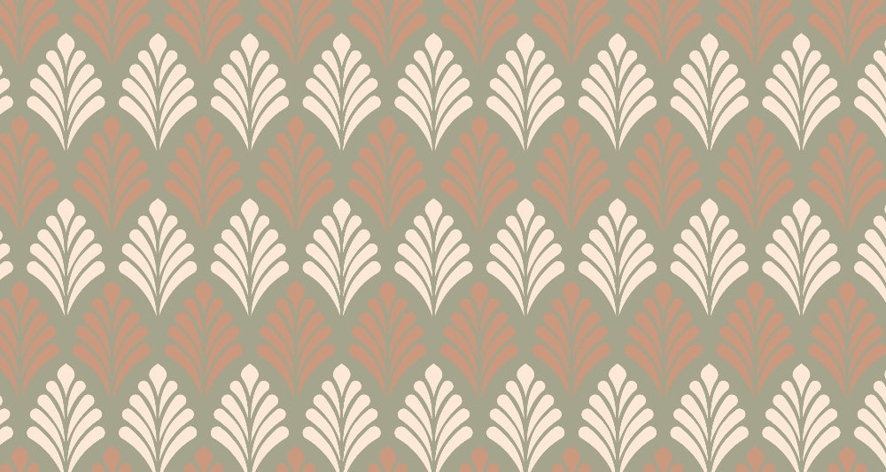 Art deco fan pattern design file showing detailed geometric pattern in terracotta and sage green