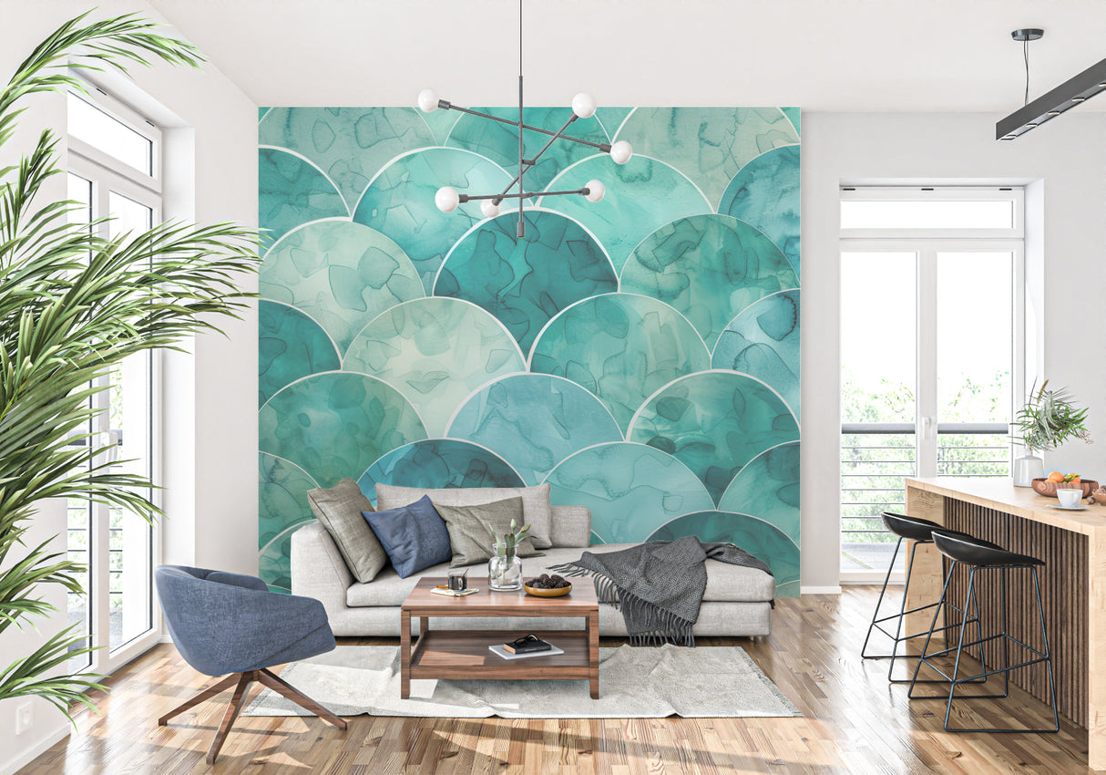 Art deco scale pattern adding elegance to dining room with contemporary furniture