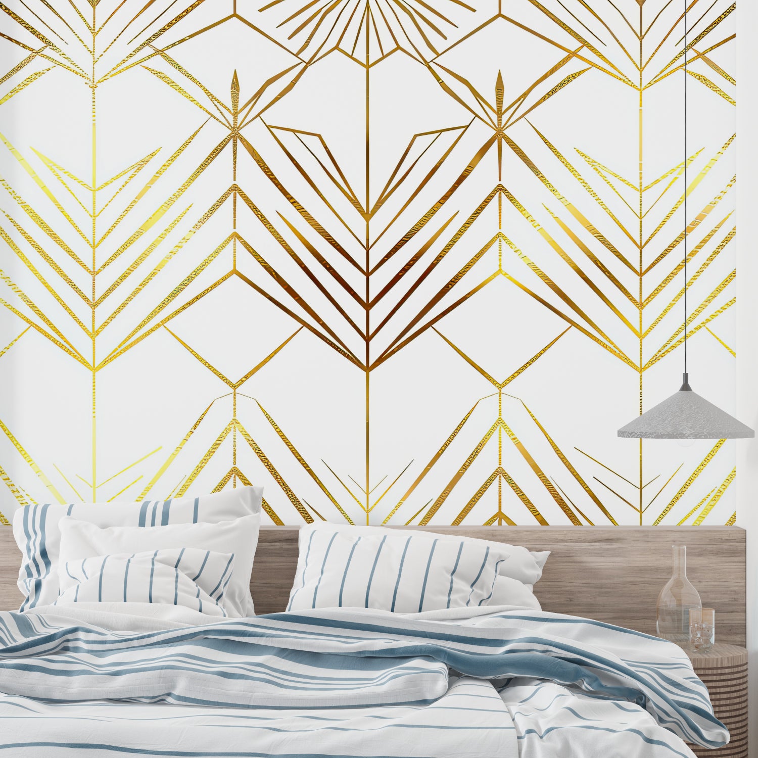 Art deco pattern wallpaper making statement in home office space