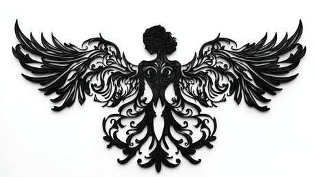 Black ornate angel design file showing intricate art nouveau pattern and details