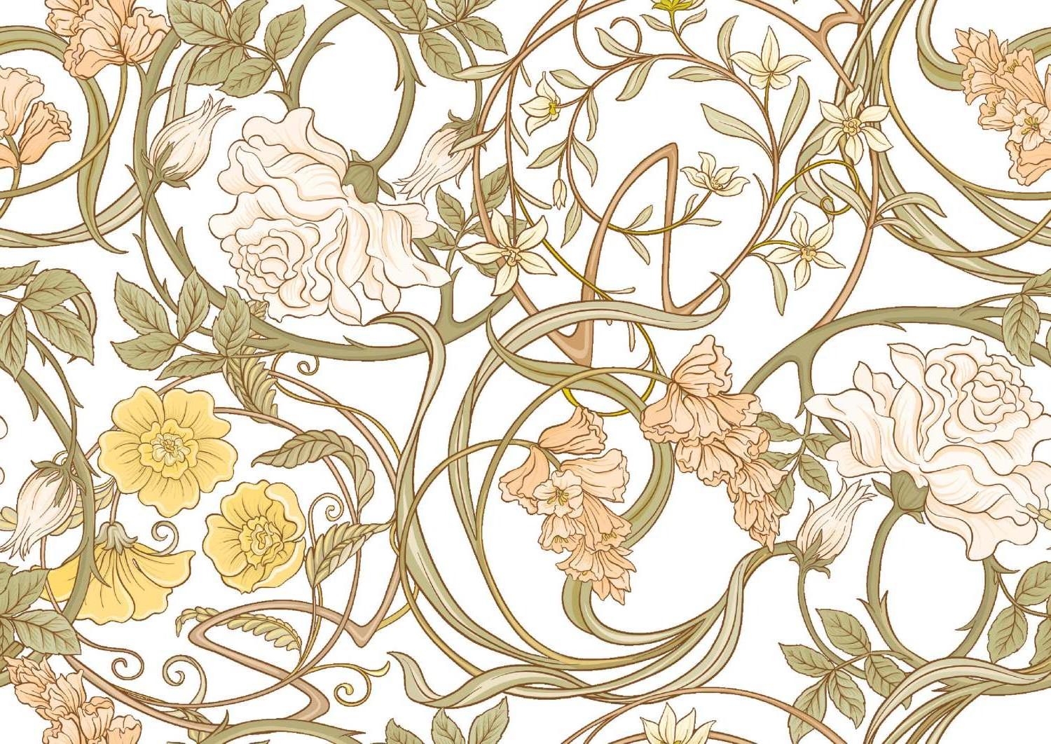 Art Nouveau floral pattern design file showing intricate beige and gold details