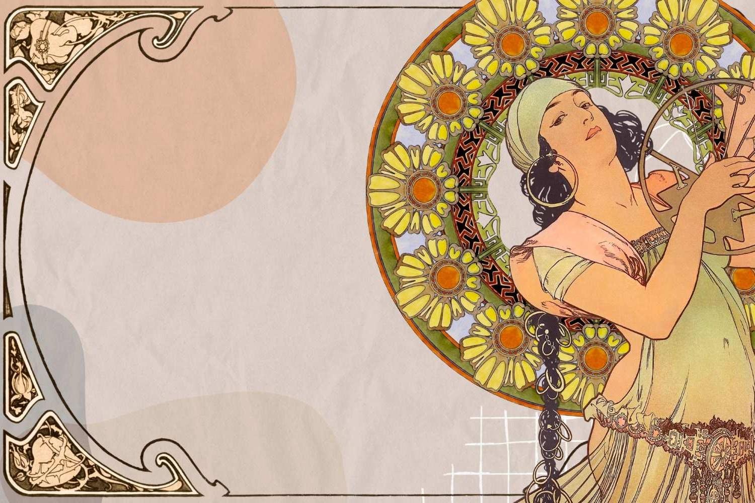 Art Nouveau sunflower medallion wallpaper design file showing intricate pattern details and rich color palette