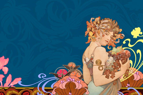 Art Nouveau goddess design file showing intricate floral patterns and detailed golden accents