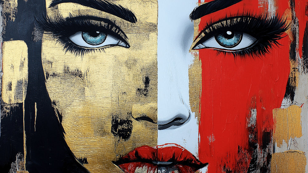 Abstract portrait design file showing detailed gold and red artistic pattern