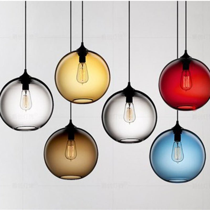 Modern Glass Pendant Light Colored Globe Shade Collection - Product showcase