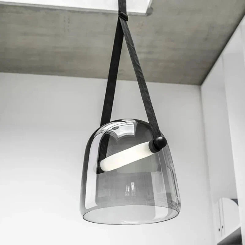 Modern Glass Pendant Light Sleek Black with Accent Strip - Product detail 7