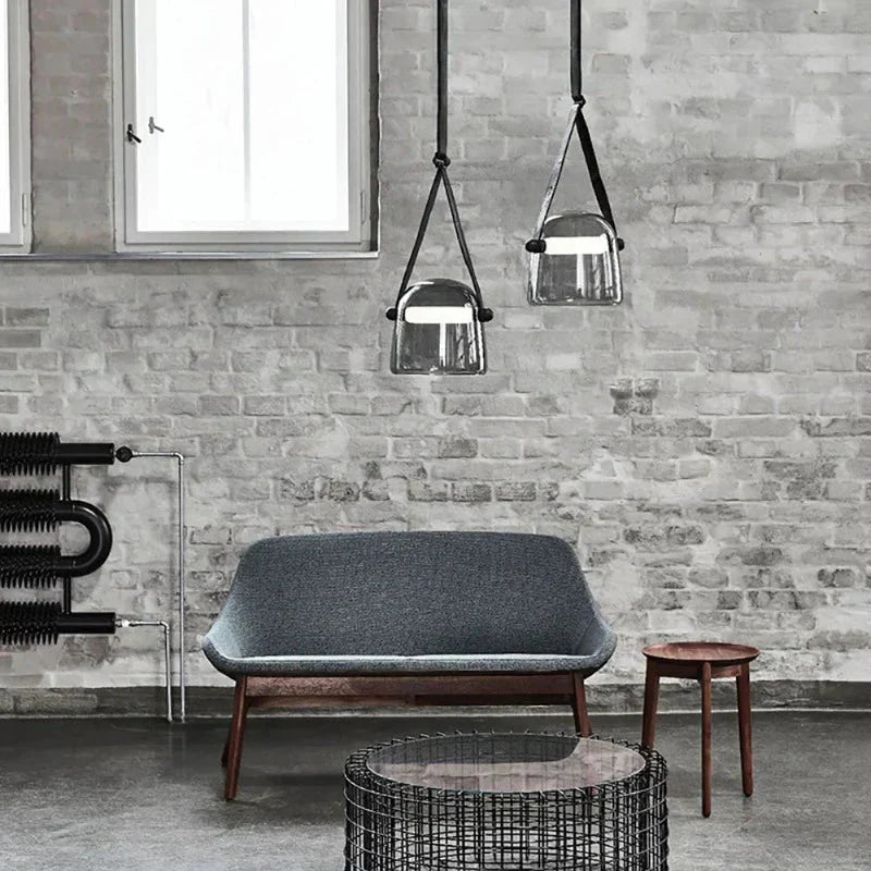 Modern Glass Pendant Light Sleek Black with Accent Strip - Product detail 4