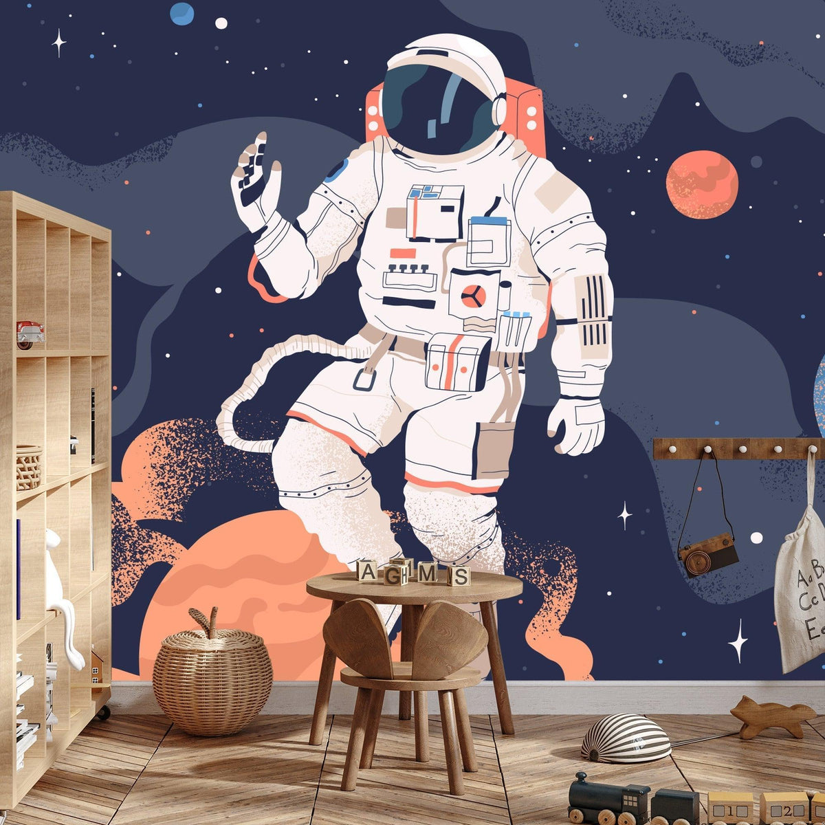 Space Mural Wallpaper | Astronaut Adventure with Coral Planets