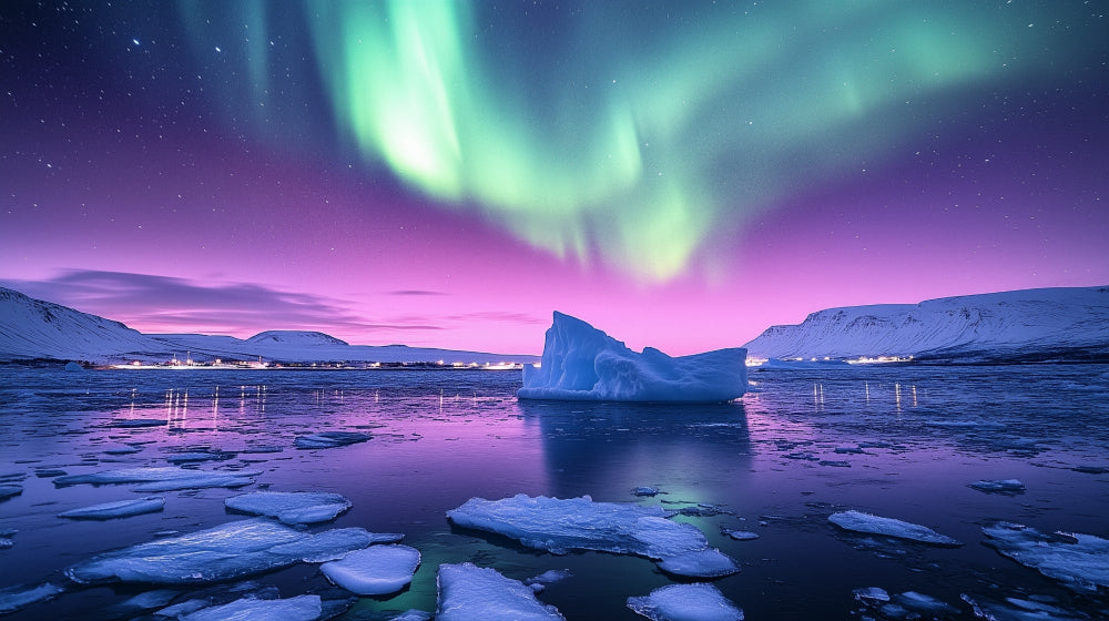 Northern Lights wallpaper design file showing ethereal green aurora waves against dark Arctic sky