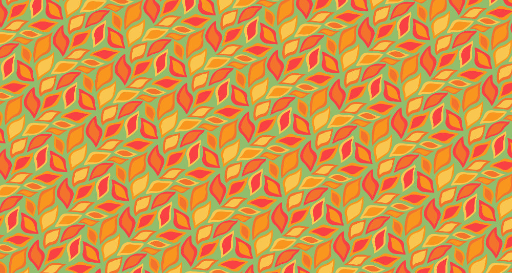 Design file showing detailed autumn leaf pattern with golden yellow and orange tones on mint-green background