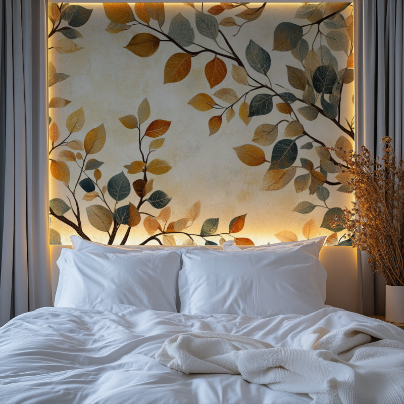 Nature-inspired wall mural brightening a home office space