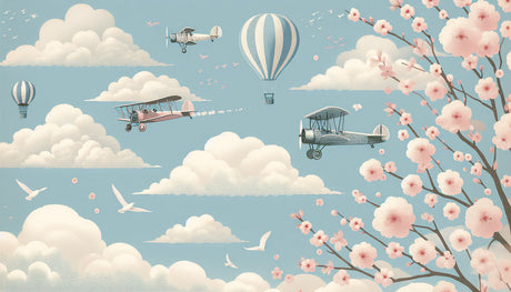 Aviation wallpaper design file showing detailed hot air balloons and cherry blossoms pattern