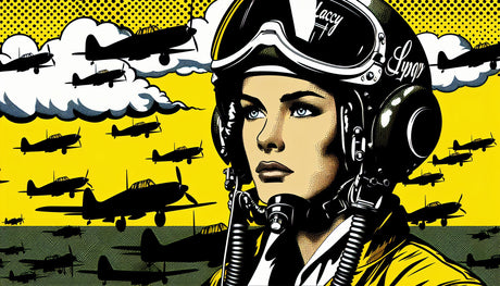 Aviation mural wallpaper design file showing vintage aircraft and comic style pilot illustration