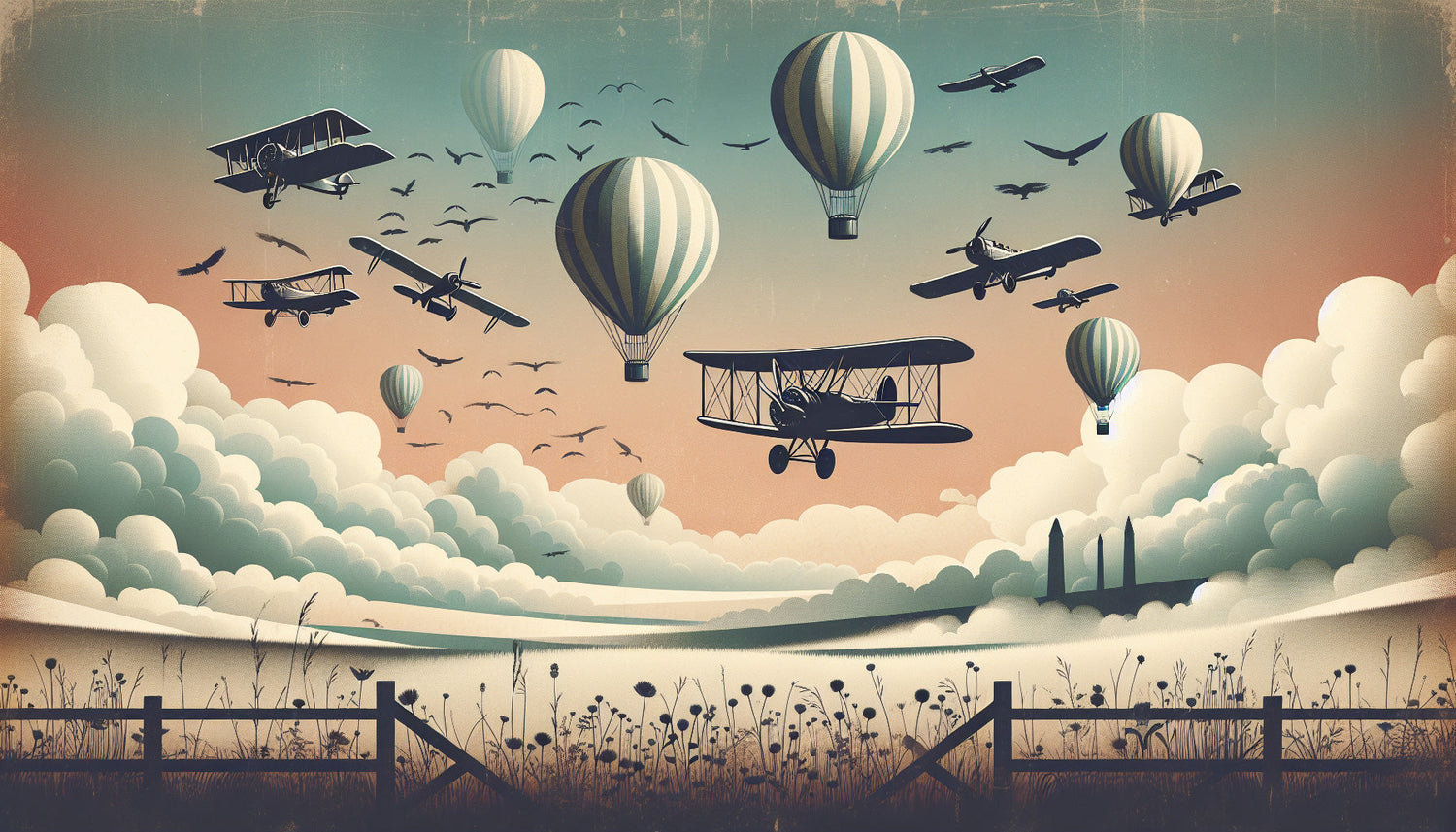 Vintage Aviation Wallpaper creating a dreamy atmosphere in a bright nursery with hot air balloons and biplanes