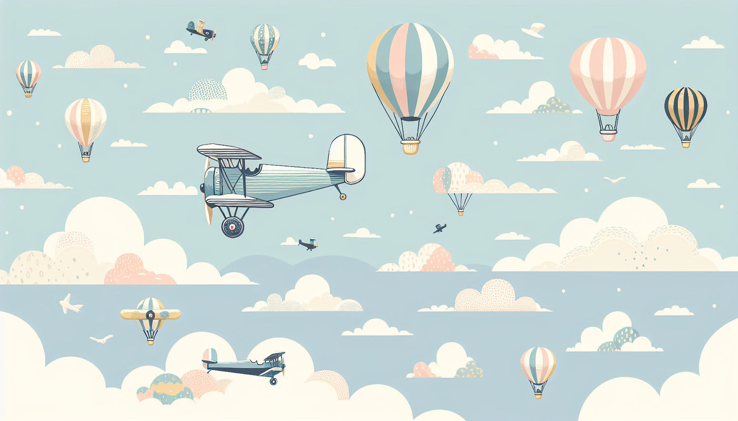 Vintage aviation design file showing detailed hot air balloons and biplanes pattern