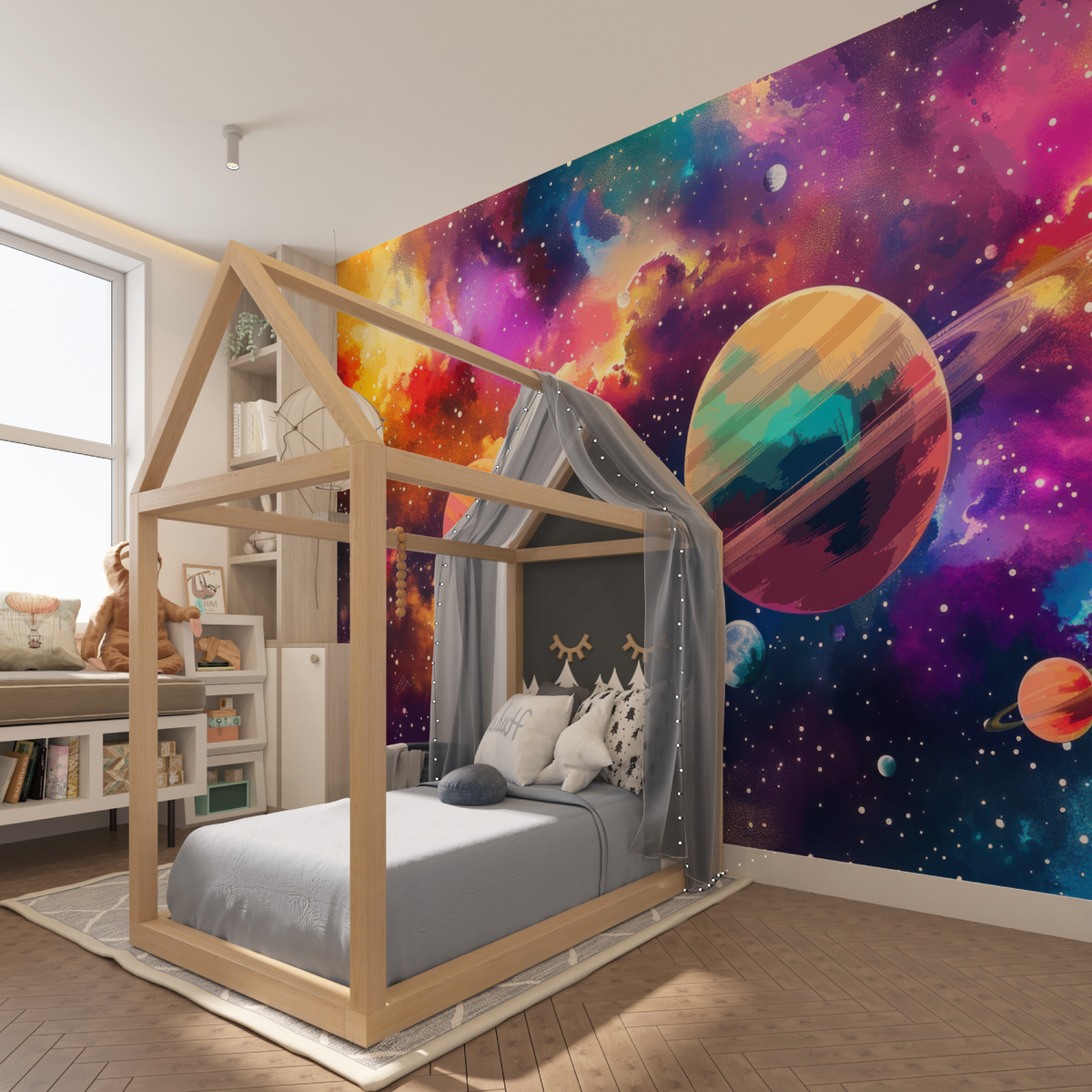 Space Mural Wallpaper | Cute Planets Galaxy Design
