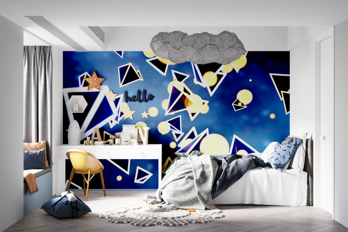 Geometric Mural Wallpaper | Modern Blue and Gold Abstract Design