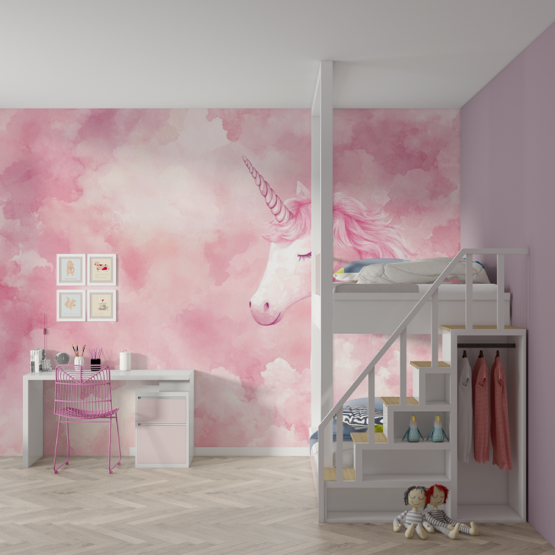 Unicorn Mural Wallpaper | Pink Clouds Dreamy Design