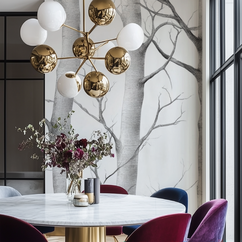 Forest Mural Wallpaper | Winter Birch Trees in Grey and White