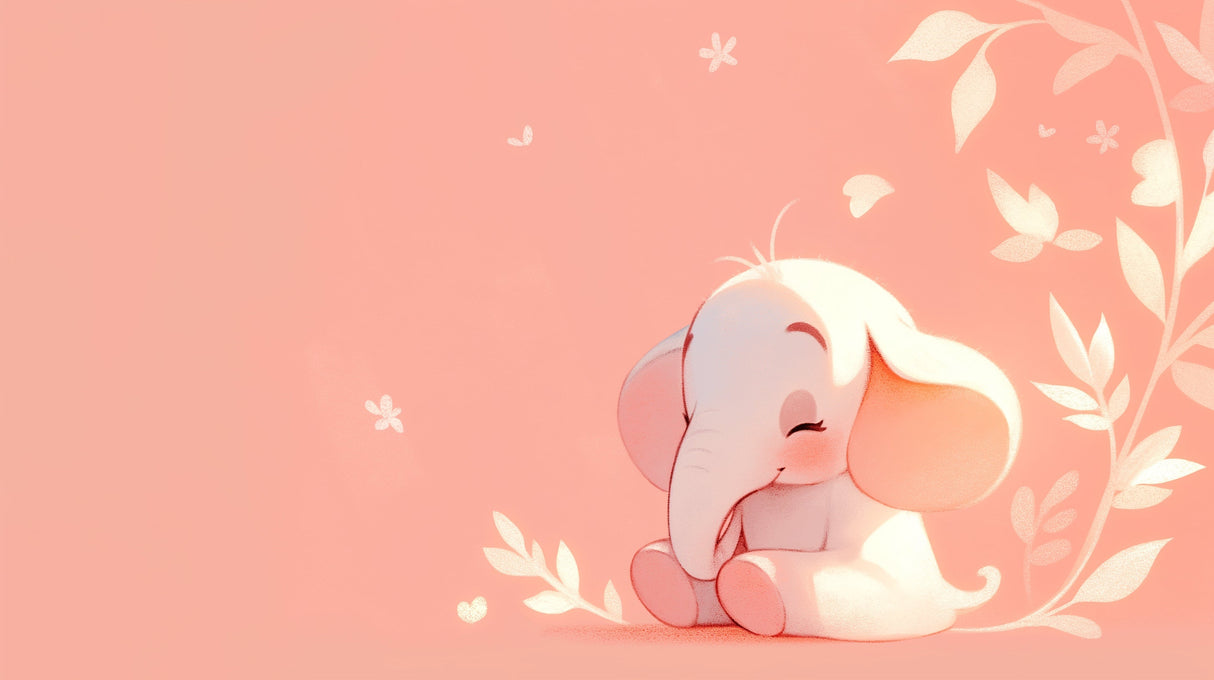 Baby elephant nursery wallpaper design file showing sweet elephant illustration on pink background