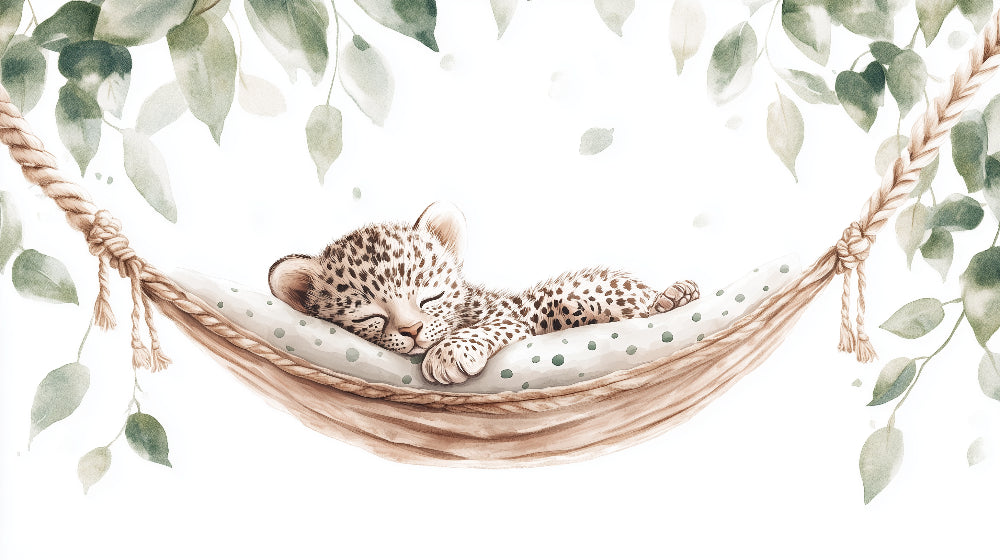 Baby Leopard wallpaper design file showing detailed watercolor pattern of sleeping cub in hammock