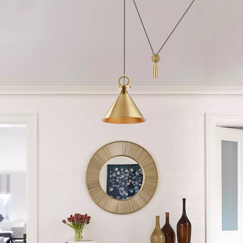 Modern Pendant Light Copper Cone with Pulley System - Product detail 5
