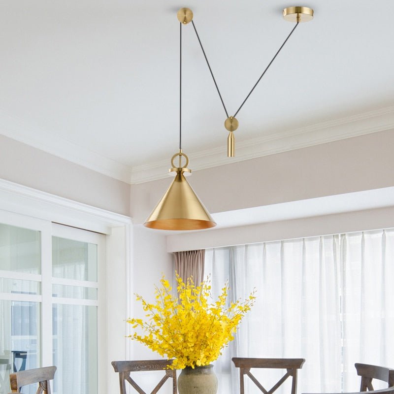 Modern Pendant Light Copper Cone with Pulley System - Product detail 4