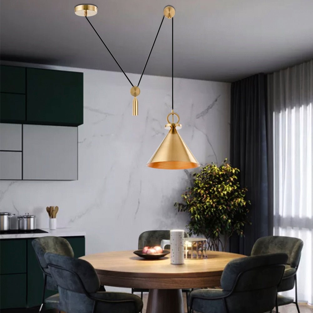 Modern Pendant Light Copper Cone with Pulley System - Product example