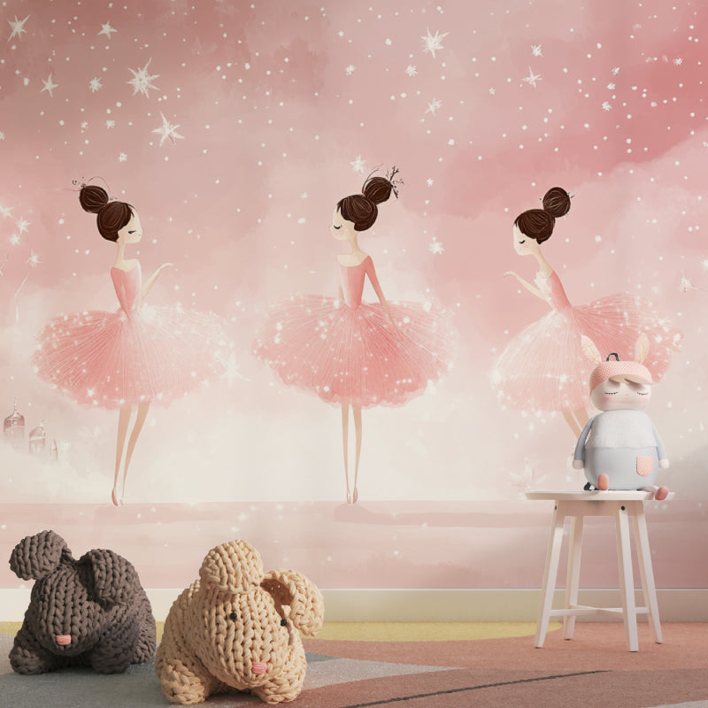 Pink ballet mural creating magical atmosphere in dance studio with natural light