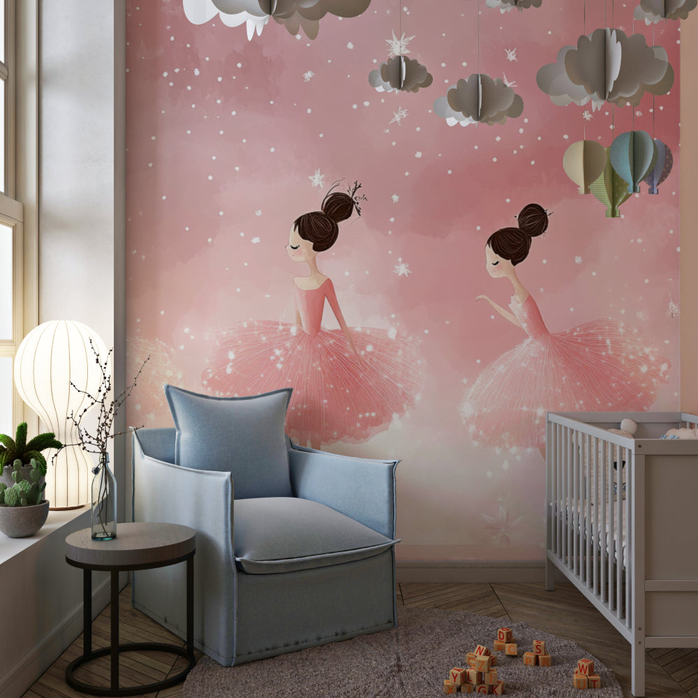 Pink dance wallpaper bringing elegance to reading nook corner