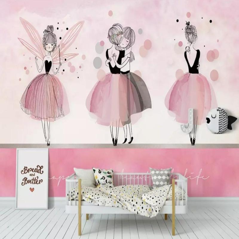 Dance studio featuring ballet mural wallpaper with fairy dancers, creating an inspiring practice environment