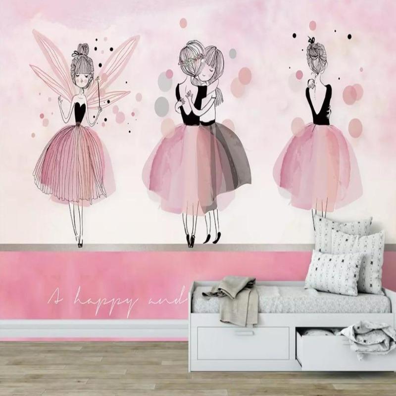 Pink ballet wallpaper in a modern playroom, showcasing delicate fairy dancers in motion