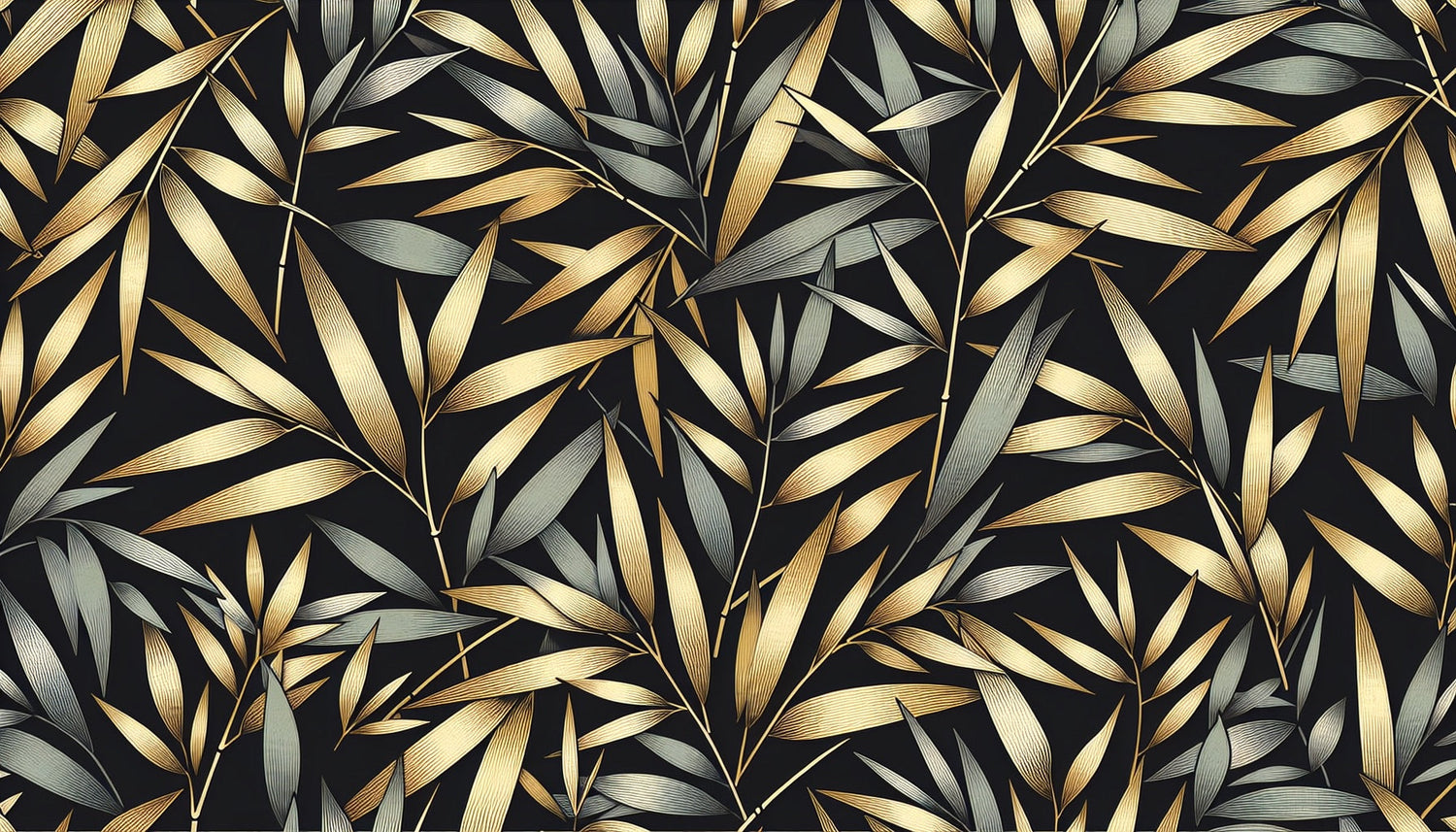 Black and gold bamboo pattern design file showing intricate metallic leaf details