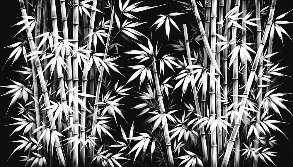 Black and white bamboo forest design file showing intricate botanical pattern and detailed stems
