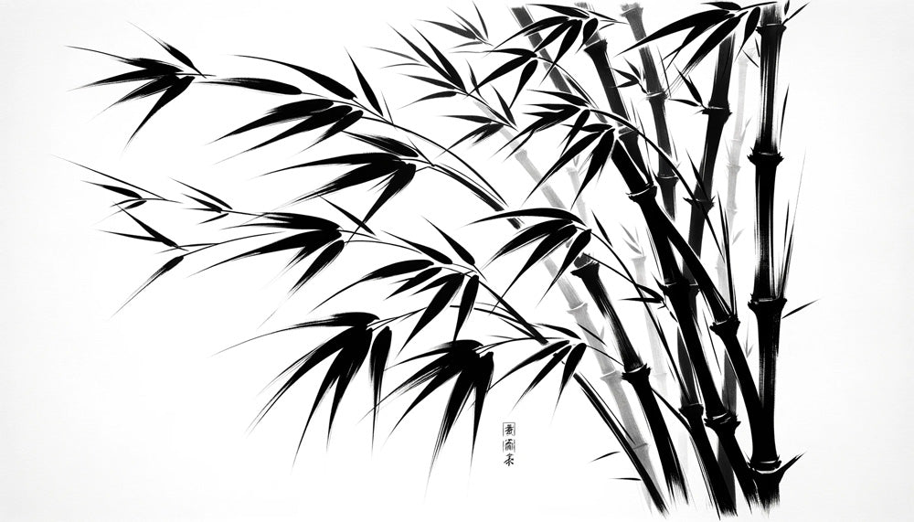 Japanese bamboo wallpaper design file showing intricate black and white brush strokes