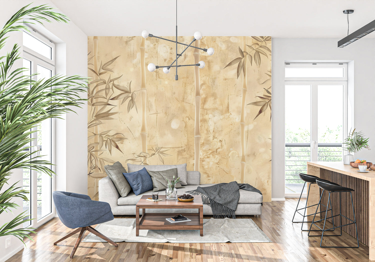 Elegant bamboo wall design adding natural charm to a meditation space