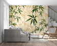 Bamboo leaf wallpaper creating a peaceful atmosphere in a modern living room setting