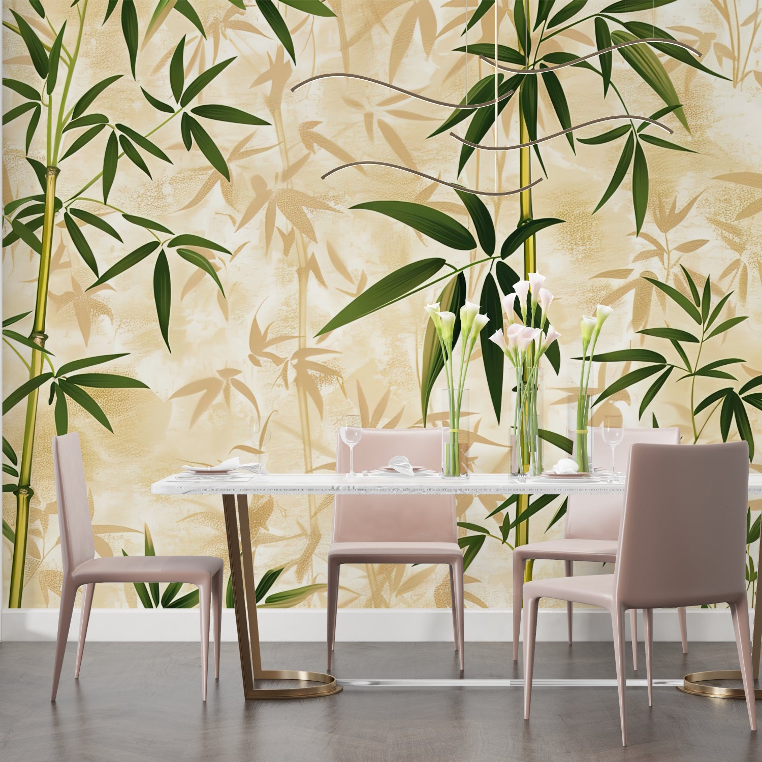 Bamboo leaf design creating depth in a meditation room corner