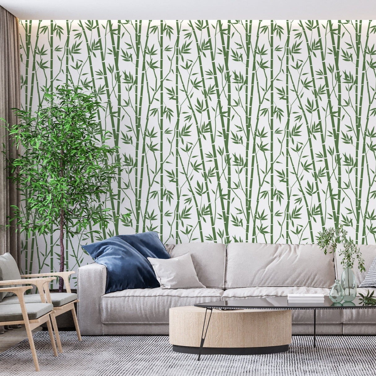Japanese bamboo wall mural in minimalist dining room setting