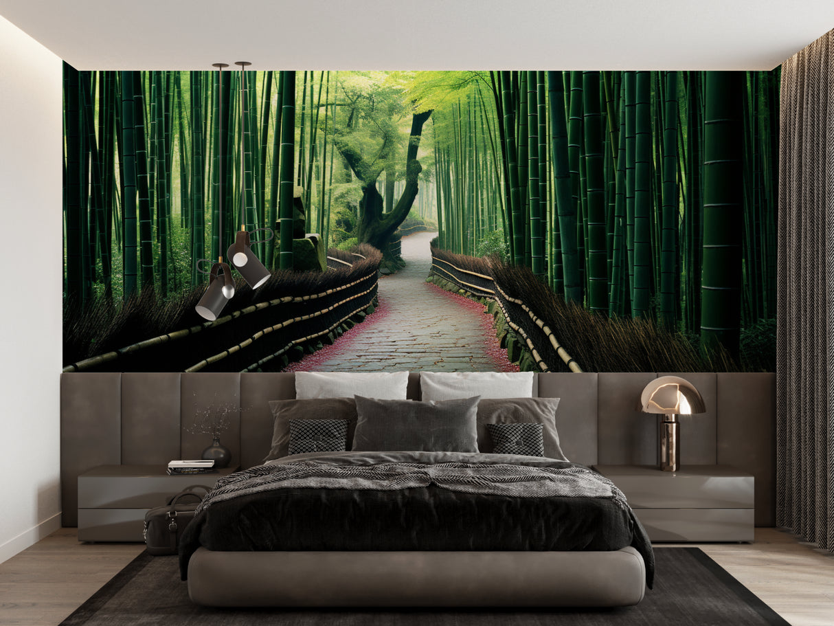 Zen garden wall mural in spa treatment room showing depth effect