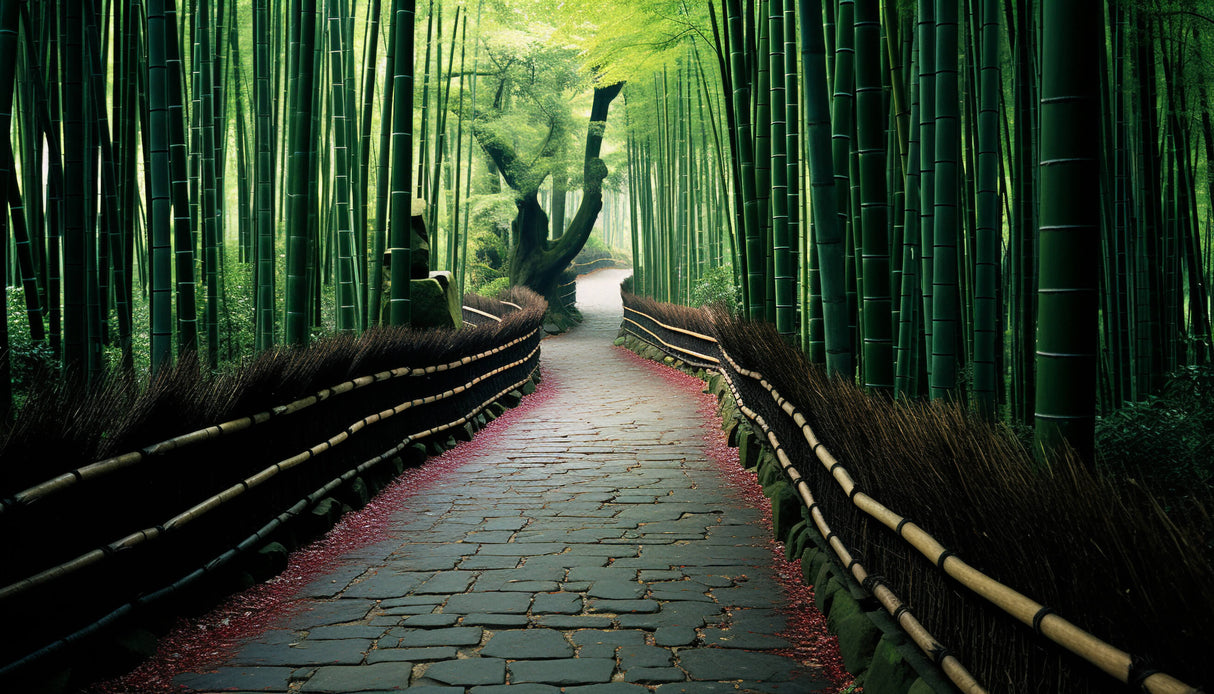 Japanese bamboo garden design file showing full pattern with stone path and emerald bamboo grove