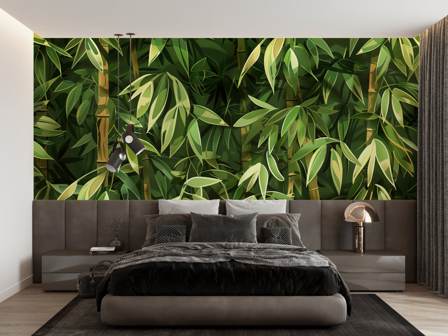 Tropical bamboo wallpaper bringing nature into a meditation room