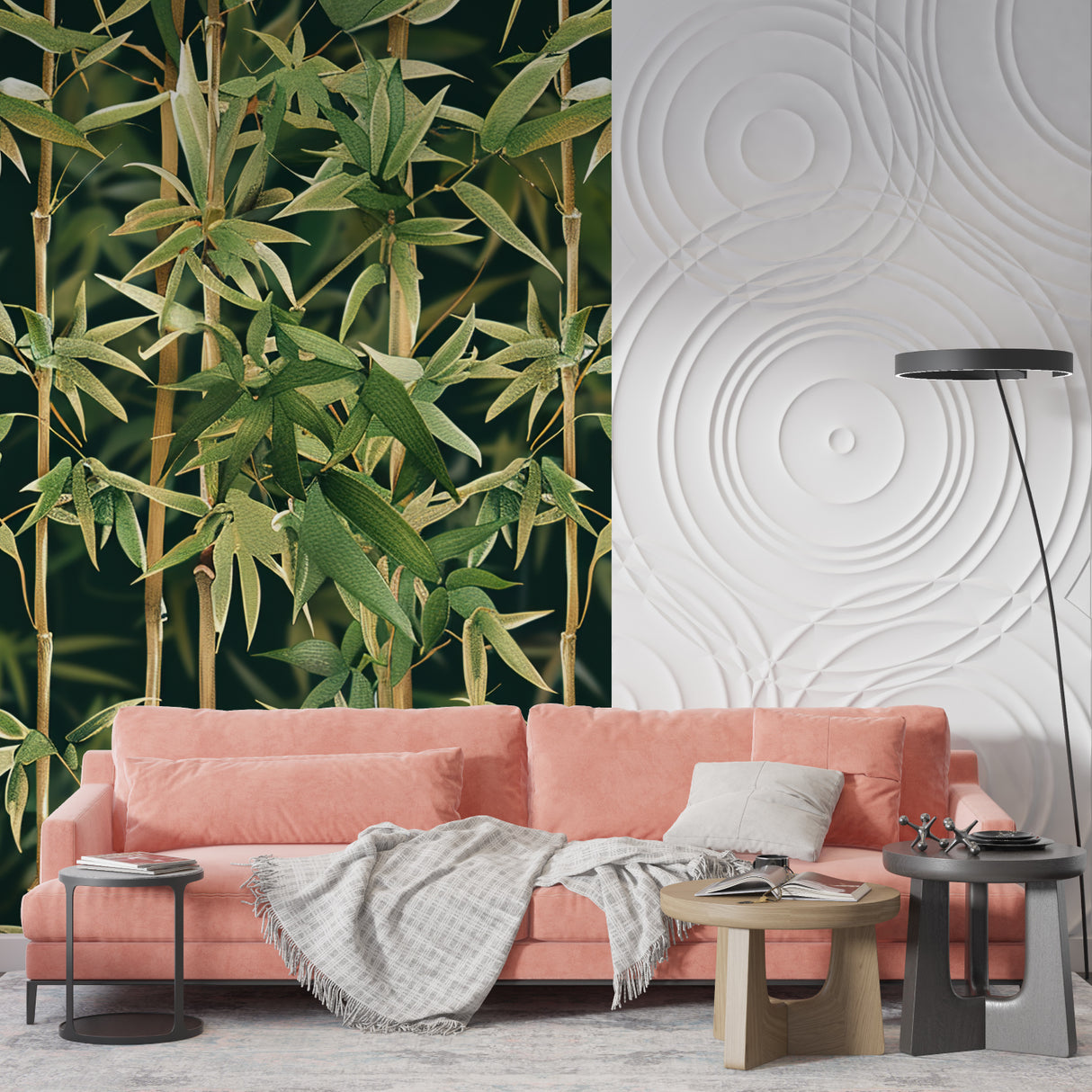 Natural bamboo pattern transforming a dining room wall