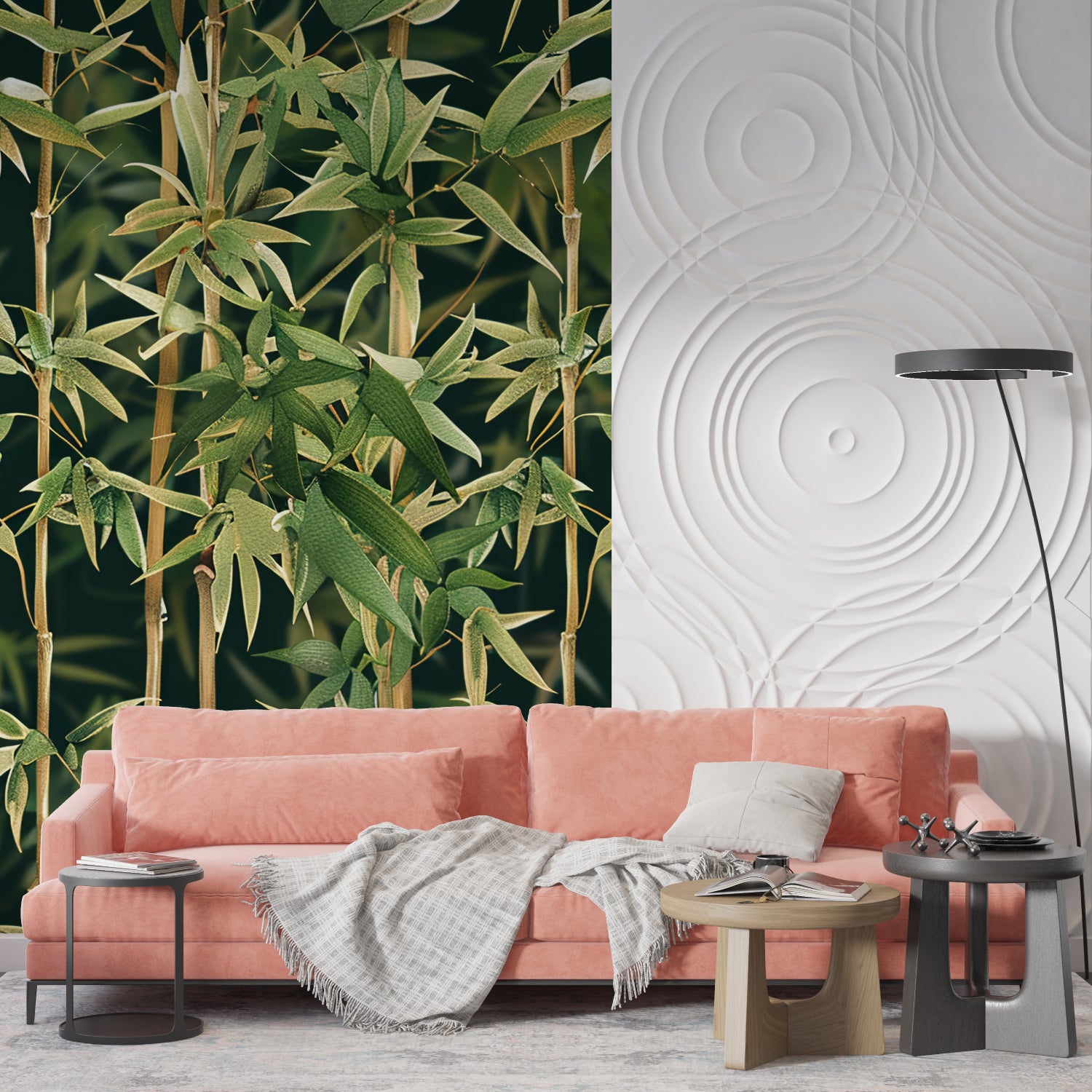 Natural bamboo pattern transforming a dining room wall